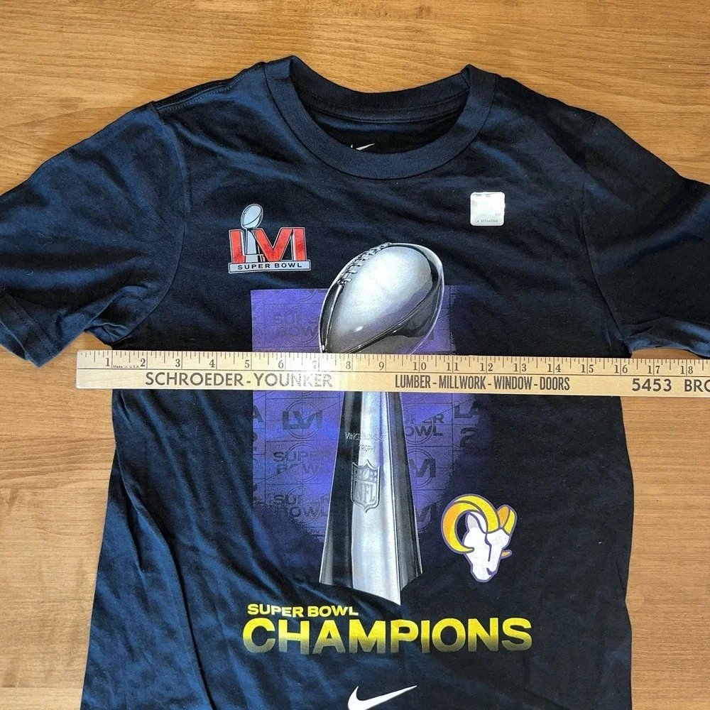 NWOT Youth Nike Los Angeles Rams LA Superbowl T-Shirt Champs Size Medium‎ Black